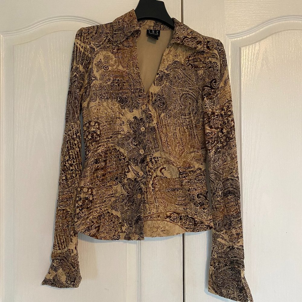 INC Button Down Lace Sleeve Top Size Small